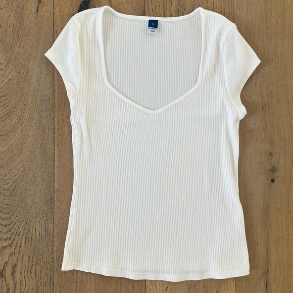 Old Navy Sweetheart Square Neck Shirt women size medium White Ribbed - Picture 1 of 6